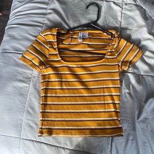 H&M Striped Ribbed Mustard Crop top